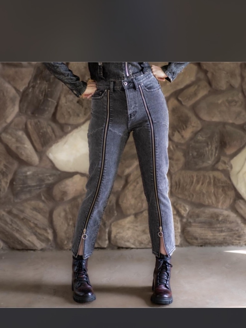 Pistola Grey High-Waist Zip-Accent Jeans